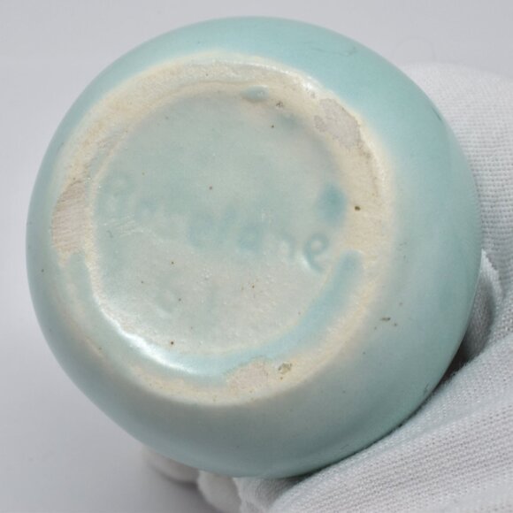 Vintage MCM Miniature Roselane Turquoise Bud Vase, 3.5" Tall, 1961 - Picture 9 of 9